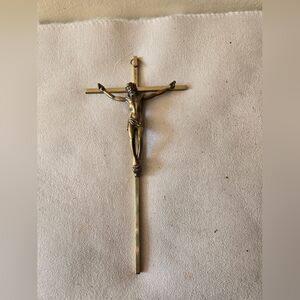 Vintage INRI Brass & Bronze Crucifix Wall Hanging Jesus Christ on Cross 9.75"